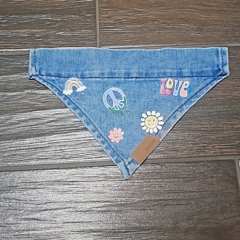"NEW" Justice Denim Hippie Peace Love Daisy Pet Bandana XS/S